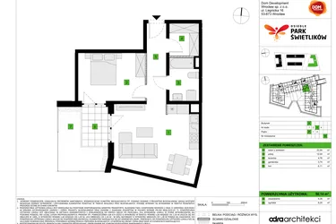 Rzut - Mieszkanie na sprzedaż 2 pokoje o powierzchni 50,14 m² - numer A35 w Osiedle Park Świetlików