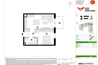Rzut - Mieszkanie na sprzedaż 2 pokoje o powierzchni 40,08 m² - numer A37 w Osiedle Park Świetlików
