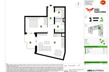 Rzut - Mieszkanie na sprzedaż 2 pokoje o powierzchni 50,14 m² - numer A40 w Osiedle Park Świetlików