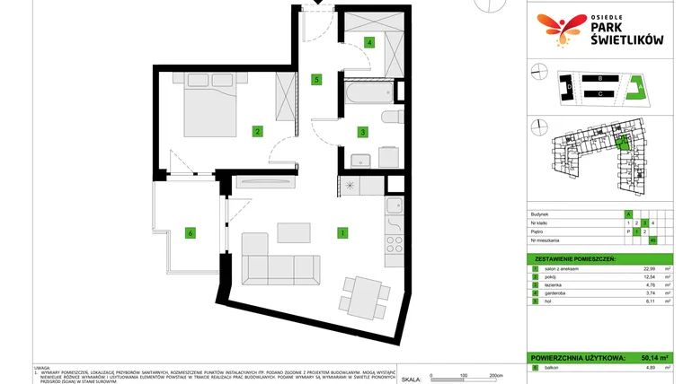 Rzut - Mieszkanie na sprzedaż 2 pokoje o powierzchni 50,14 m² - numer A40 w Osiedle Park Świetlików