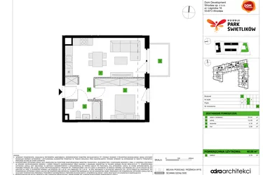 Rzut - Mieszkanie na sprzedaż 2 pokoje o powierzchni 40,08 m² - numer A42 w Osiedle Park Świetlików