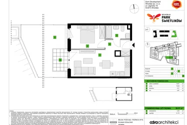 Rzut - Mieszkanie na sprzedaż 2 pokoje o powierzchni 36,57 m² - numer A48 w Osiedle Park Świetlików