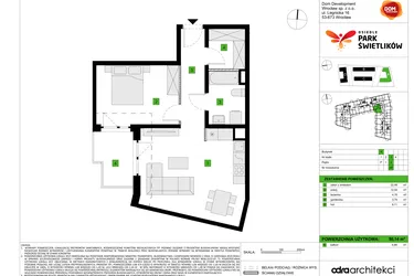 Rzut - Mieszkanie na sprzedaż 2 pokoje o powierzchni 50,14 m² - numer A45 w Osiedle Park Świetlików
