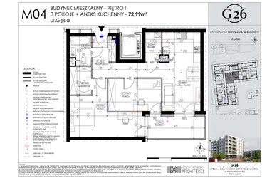 Rzut - Mieszkanie na sprzedaż 3 pokoje o powierzchni 72,99 m² - numer A2/04 w Gęsia 26 - Bud. A2