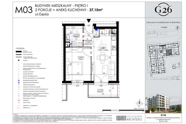 Rzut - Mieszkanie na sprzedaż 2 pokoje o powierzchni 37,15 m² - numer A2/03 w Gęsia 26 - Bud. A2