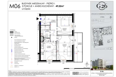 Rzut - Mieszkanie na sprzedaż 2 pokoje o powierzchni 49,02 m² - numer A2/06 w Gęsia 26 - Bud. A2