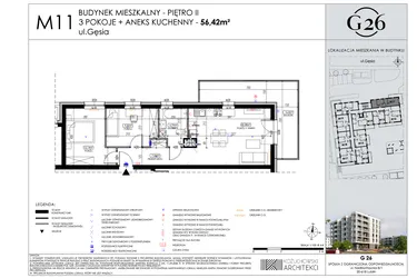 Rzut - Mieszkanie na sprzedaż 3 pokoje o powierzchni 56,42 m² - numer A2/11 w Gęsia 26 - Bud. A2