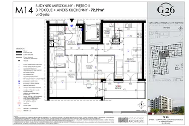 Rzut - Mieszkanie na sprzedaż 3 pokoje o powierzchni 72,99 m² - numer A2/14 w Gęsia 26 - Bud. A2