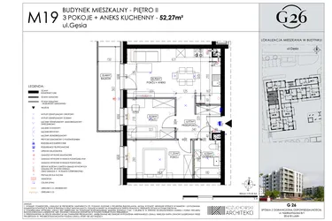 Rzut - Mieszkanie na sprzedaż 3 pokoje o powierzchni 52,27 m² - numer A2/19 w Gęsia 26 - Bud. A2