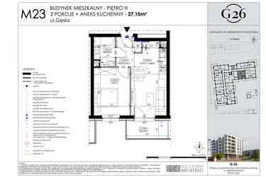 Rzut - Mieszkanie na sprzedaż 2 pokoje o powierzchni 37,15 m² - numer A2/23 w Gęsia 26 - Bud. A2