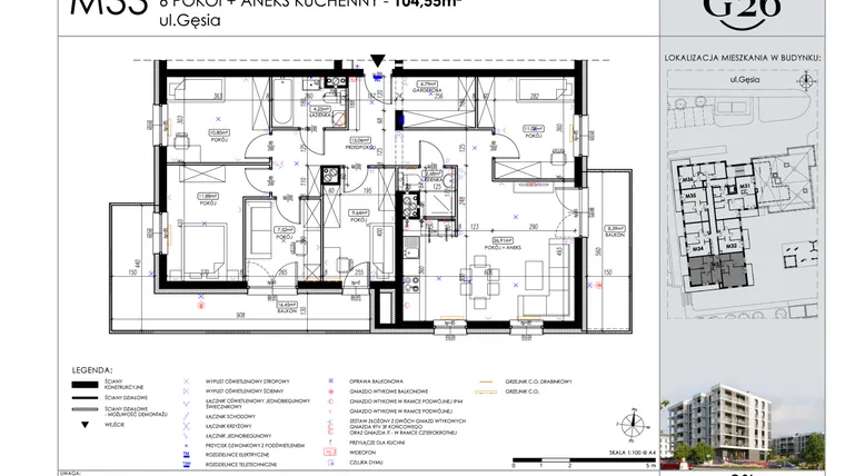 Rzut - Mieszkanie na sprzedaż 2 pokoje o powierzchni 104,55 m² - numer A2/33 w Gęsia 26 - Bud. A2