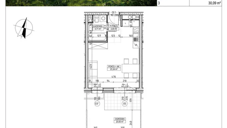 Rzut - Mieszkanie na sprzedaż 1 pokój o powierzchni 30,09 m² - numer C4.00.03 w Osiedle Panorama Wiślana Etap V - budynek C4