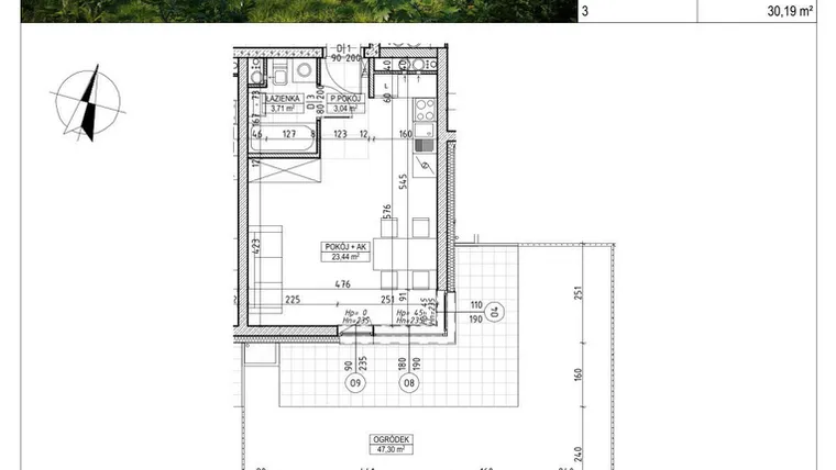 Rzut - Mieszkanie na sprzedaż 1 pokój o powierzchni 30,19 m² - numer C4.00.02 w Osiedle Panorama Wiślana Etap V - budynek C4