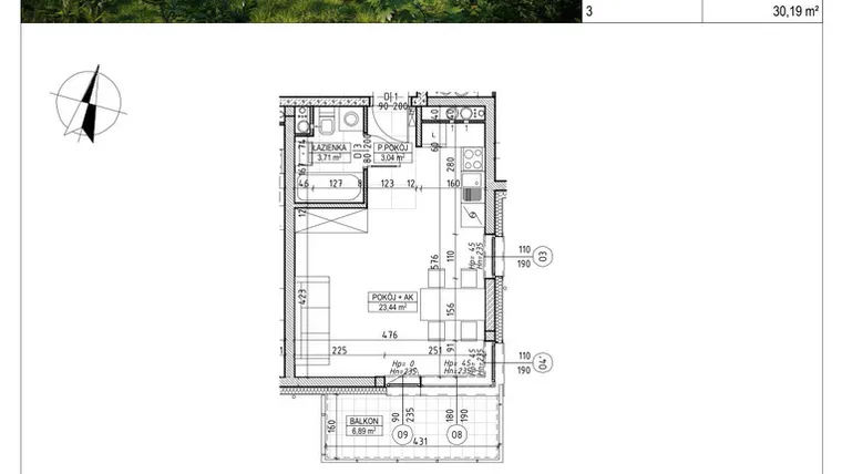 Rzut - Mieszkanie na sprzedaż 1 pokój o powierzchni 30,19 m² - numer C4.02.14 w Osiedle Panorama Wiślana Etap V - budynek C4