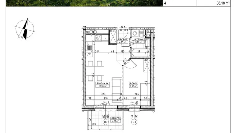 Rzut - Mieszkanie na sprzedaż 2 pokoje o powierzchni 36,18 m² - numer C4.03.22 w Osiedle Panorama Wiślana Etap V - budynek C4