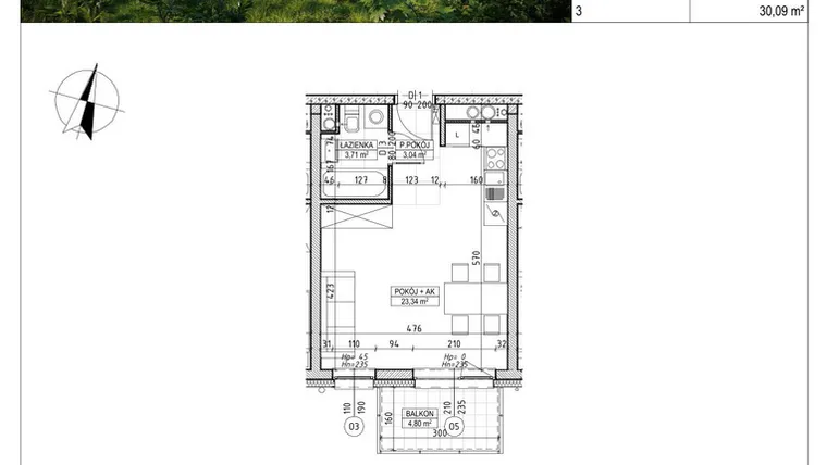 Rzut - Mieszkanie na sprzedaż 1 pokój o powierzchni 30,09 m² - numer C4.04.27 w Osiedle Panorama Wiślana Etap V - budynek C4