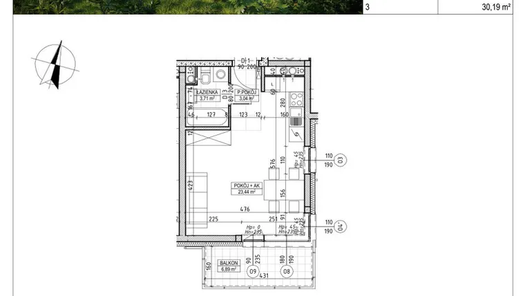Rzut - Mieszkanie na sprzedaż 1 pokój o powierzchni 30,19 m² - numer C4.05.32 w Osiedle Panorama Wiślana Etap V - budynek C4