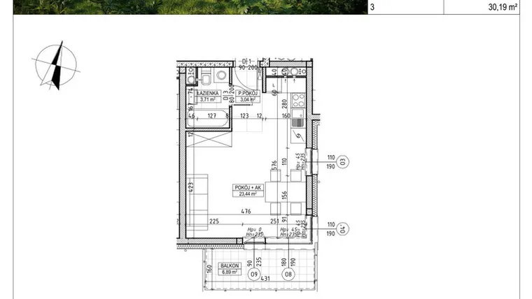 Rzut - Mieszkanie na sprzedaż 1 pokój o powierzchni 30,19 m² - numer C4.04.26 w Osiedle Panorama Wiślana Etap V - budynek C4