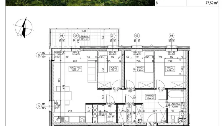 Rzut - Mieszkanie na sprzedaż 4 pokoje o powierzchni 77,52 m² - numer C4.04.30 w Osiedle Panorama Wiślana Etap V - budynek C4