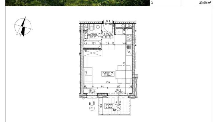 Rzut - Mieszkanie na sprzedaż 1 pokój o powierzchni 30,09 m² - numer C4.07.42 w Osiedle Panorama Wiślana Etap V - budynek C4