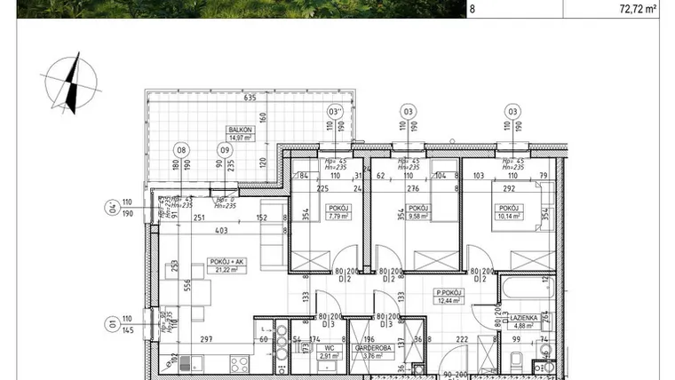 Rzut - Mieszkanie na sprzedaż 4 pokoje o powierzchni 72,72 m² - numer C4.07.44 w Osiedle Panorama Wiślana Etap V - budynek C4