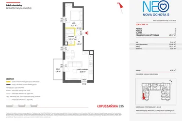 Rzut - Mieszkanie na sprzedaż 2 pokoje o powierzchni 40,97 m² - numer 14 w Neo Nova Ochota 5