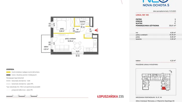 Rzut - Mieszkanie na sprzedaż 2 pokoje o powierzchni 35,61 m² - numer 105 w Neo Nova Ochota 5