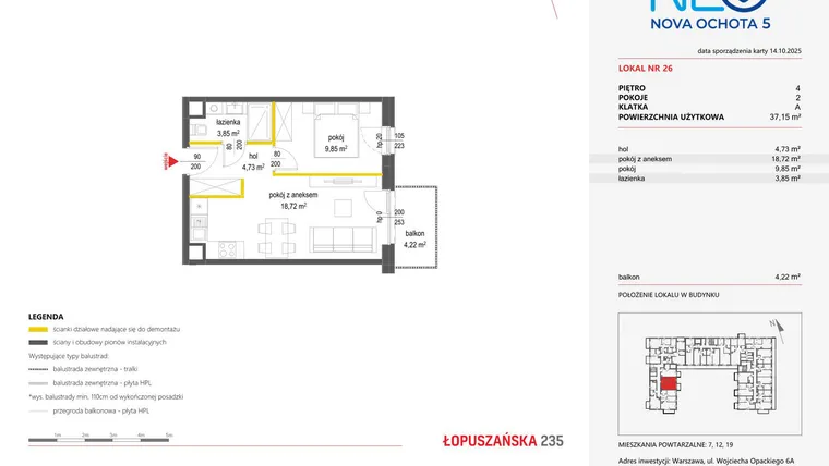 Rzut - Mieszkanie na sprzedaż 2 pokoje o powierzchni 37,15 m² - numer 26 w Neo Nova Ochota 5