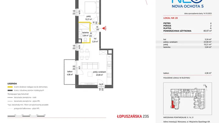 Rzut - Mieszkanie na sprzedaż 2 pokoje o powierzchni 40,97 m² - numer 28 w Neo Nova Ochota 5
