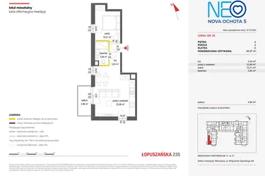 Rzut - Mieszkanie na sprzedaż 2 pokoje o powierzchni 40,97 m² - numer 28 w Neo Nova Ochota 5
