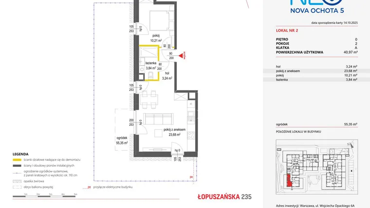 Rzut - Mieszkanie na sprzedaż 2 pokoje o powierzchni 40,97 m² - numer 2 w Neo Nova Ochota 5