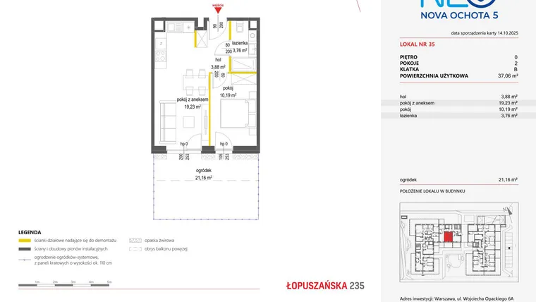 Rzut - Mieszkanie na sprzedaż 2 pokoje o powierzchni 37,06 m² - numer 35 w Neo Nova Ochota 5