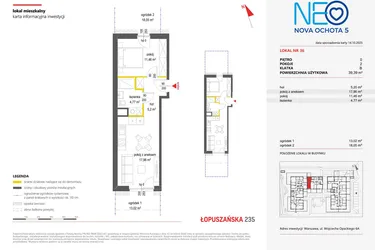 Rzut - Mieszkanie na sprzedaż 2 pokoje o powierzchni 39,39 m² - numer 36 w Neo Nova Ochota 5