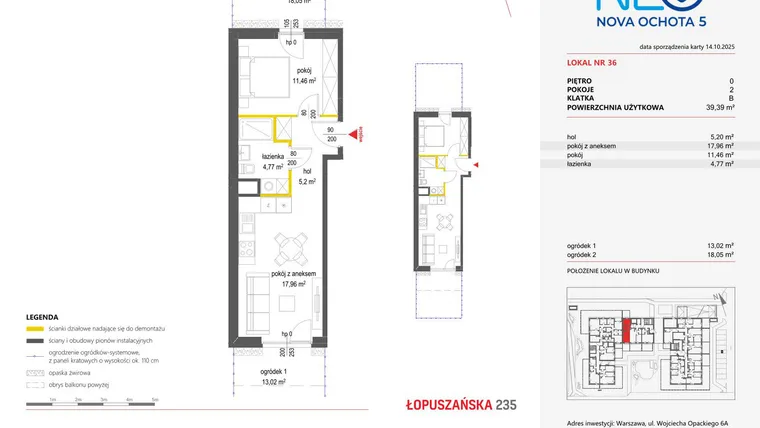 Rzut - Mieszkanie na sprzedaż 2 pokoje o powierzchni 39,39 m² - numer 36 w Neo Nova Ochota 5