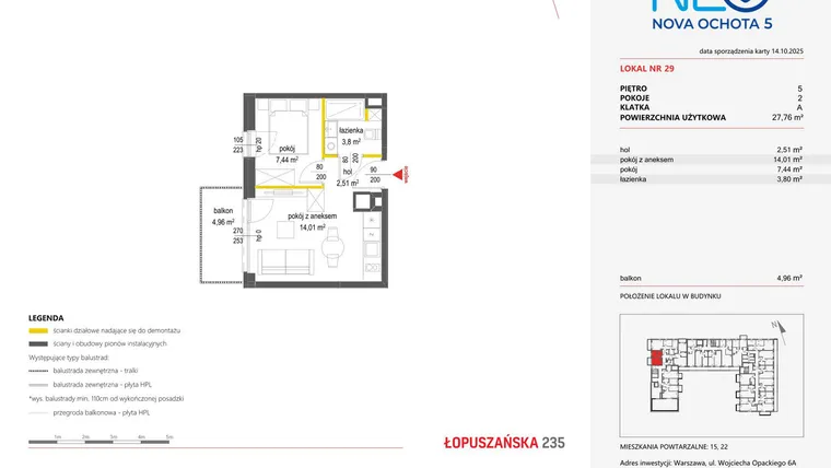 Rzut - Mieszkanie na sprzedaż 2 pokoje o powierzchni 27,76 m² - numer 29 w Neo Nova Ochota 5