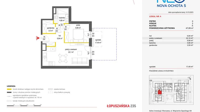 Rzut - Mieszkanie na sprzedaż 2 pokoje o powierzchni 47,09 m² - numer 4 w Neo Nova Ochota 5