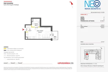 Rzut - Mieszkanie na sprzedaż 1 pokój o powierzchni 27,39 m² - numer 25 w Neo Nova Ochota 5