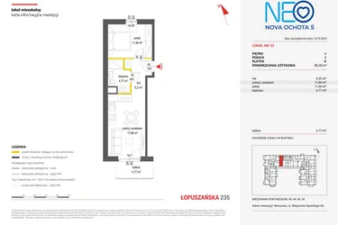 Rzut - Mieszkanie na sprzedaż 2 pokoje o powierzchni 39,39 m² - numer 52 w Neo Nova Ochota 5