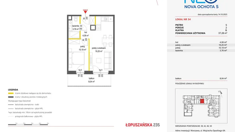 Rzut - Mieszkanie na sprzedaż 2 pokoje o powierzchni 37,28 m² - numer 54 w Neo Nova Ochota 5