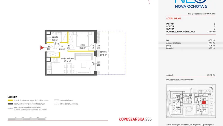 Rzut - Mieszkanie na sprzedaż 2 pokoje o powierzchni 33,98 m² - numer 60 w Neo Nova Ochota 5