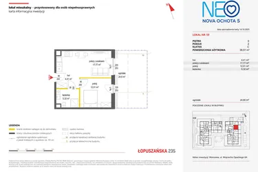 Rzut - Mieszkanie na sprzedaż 2 pokoje o powierzchni 39,51 m² - numer 59 w Neo Nova Ochota 5