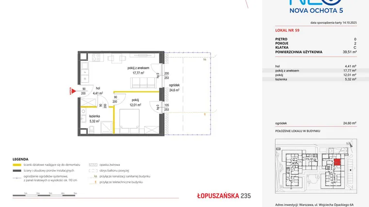Rzut - Mieszkanie na sprzedaż 2 pokoje o powierzchni 39,51 m² - numer 59 w Neo Nova Ochota 5