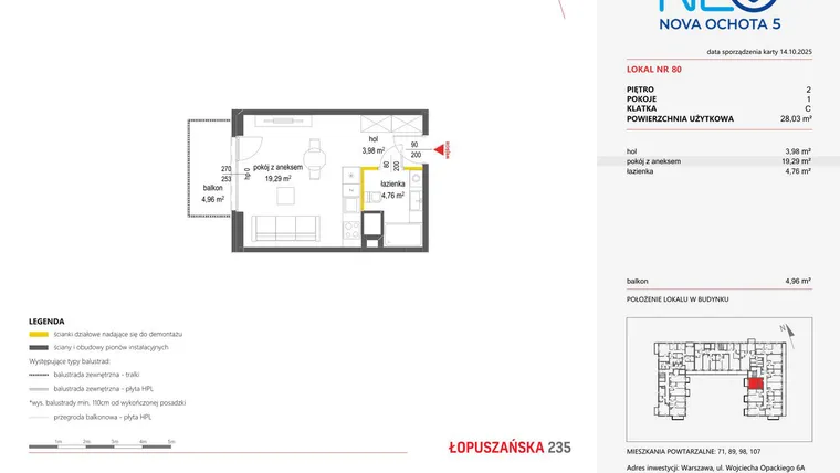 Rzut - Mieszkanie na sprzedaż 1 pokój o powierzchni 28,03 m² - numer 80 w Neo Nova Ochota 5