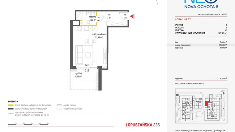 Rzut - Mieszkanie na sprzedaż 1 pokój o powierzchni 32,92 m² - numer 57 w Neo Nova Ochota 5