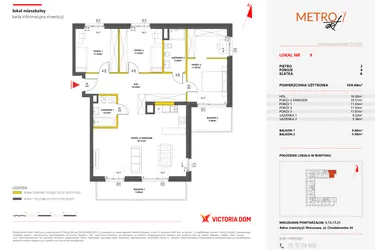 Rzut - Mieszkanie na sprzedaż 4 pokoje o powierzchni 104,44 m² - numer 9 w Metro Art 7