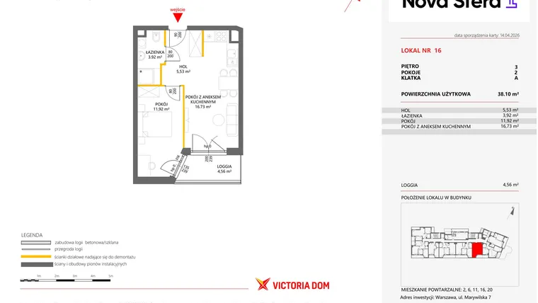 Rzut - Mieszkanie na sprzedaż 2 pokoje o powierzchni 38,1 m² - numer 16 w Miasteczko Nova Sfera 4