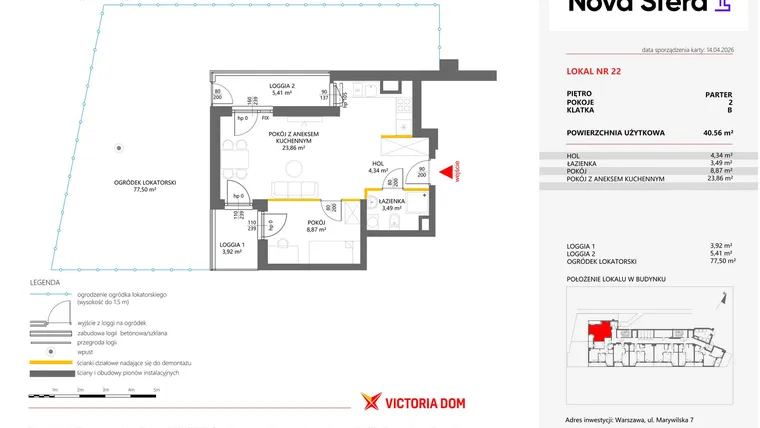 Rzut - Mieszkanie na sprzedaż 2 pokoje o powierzchni 40,56 m² - numer 22 w Miasteczko Nova Sfera 4