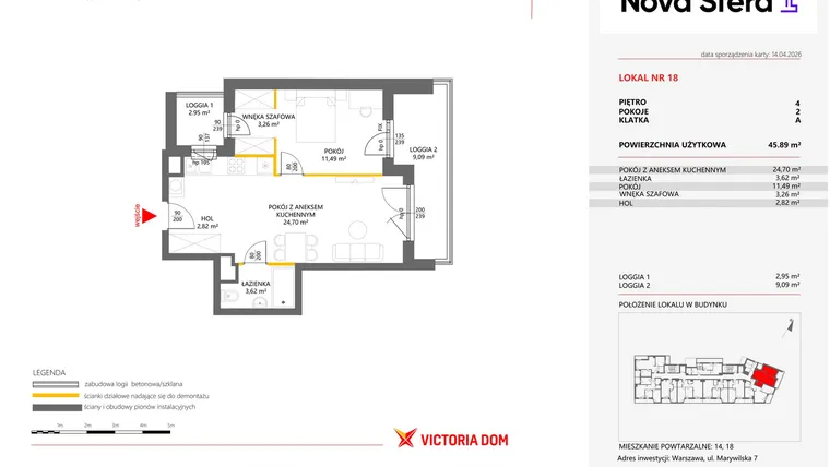 Rzut - Mieszkanie na sprzedaż 2 pokoje o powierzchni 45,89 m² - numer 18 w Miasteczko Nova Sfera 4