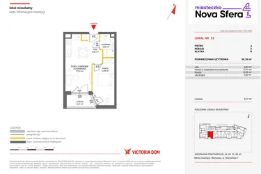 Rzut - Mieszkanie na sprzedaż 2 pokoje o powierzchni 38,18 m² - numer 33 w Miasteczko Nova Sfera 4