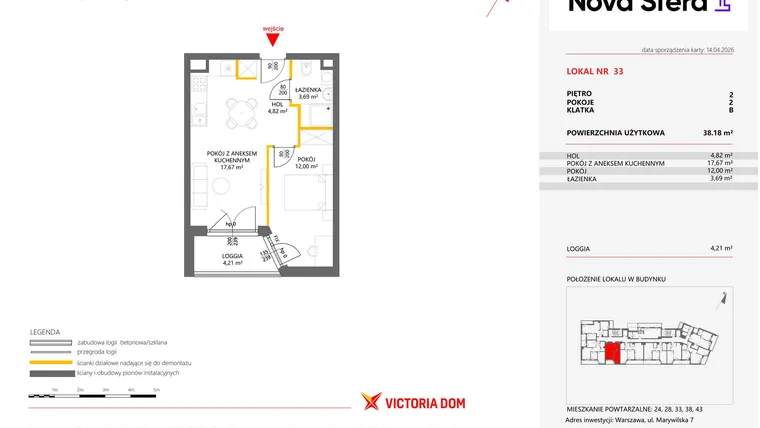 Rzut - Mieszkanie na sprzedaż 2 pokoje o powierzchni 38,18 m² - numer 33 w Miasteczko Nova Sfera 4